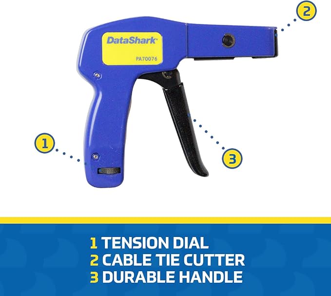 DataShark PA70076 Cable Tie Gun | Zip Tie Designed for Cable Ties up to 1/4" Wide
