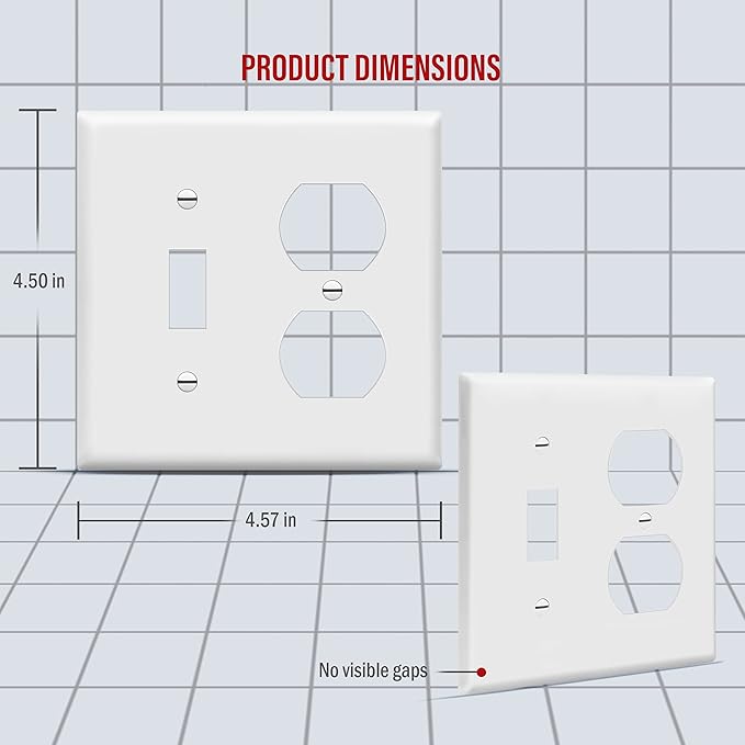 ENERLITES Combination Toggle Light Switch/Duplex Receptacle Outlet Wall Plate Cover, Standard Size 2-Gang 4.50" x 4.57", Polycarbonate Thermoplastic, UL Listed, 881121-W, White