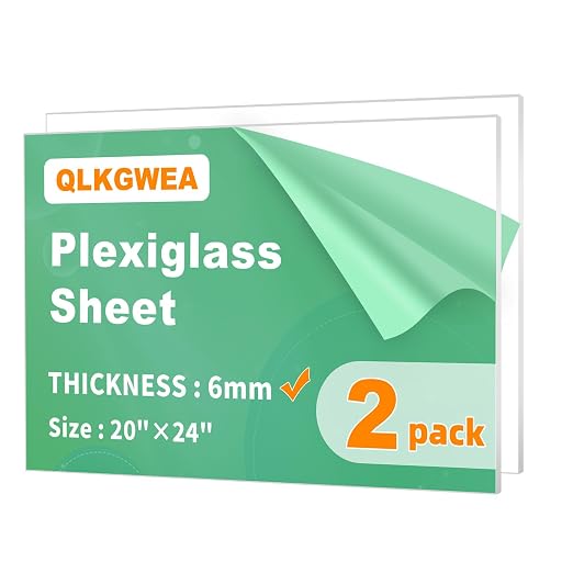 (2 Pack) 1/4 ”(6mm) Thick Clear Acrylic Sheets, 20X24 Plexiglass Sheets for Craft, Sign Blank, DIY Display Project, Cut with Saw or Hand Tools