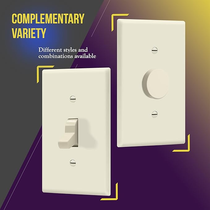 ENERLITES Toggle Light Switch Wall Plate, Gloss Finish, Mid-Size 1-Gang 4.88" x 3.11", Unbreakable Polycarbonate Thermoplastic, UL Listed, 8811M-LA-10PCS, Light Almond, 10 Pack