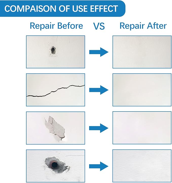 Drywall Repair Kit,Drywall Hole Patch Repair Kit to Fix Wall Surface Holes and Creak Damage with White Repair Putty 17OZ,8PCS Aluminum Repair Patchs,Scraper,Sanding Pad Fill Quick and Easy Solution