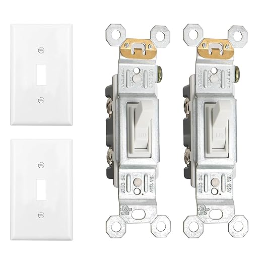 Baomain 2-Pack 15 Amp Toggle Light Switch with Wall Plate, Single Pole, Residential/Commercial Grade, On/Off Switch, Glossy White, UL Certified