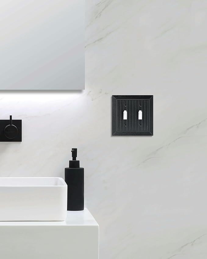 2-Pack Classic Beadboard Double Toggle Light Switch Cover Plate, Unbreakable Polycarbonate Decorative Switch Plate Covers, Matte Black 2 Gang Wall Plate