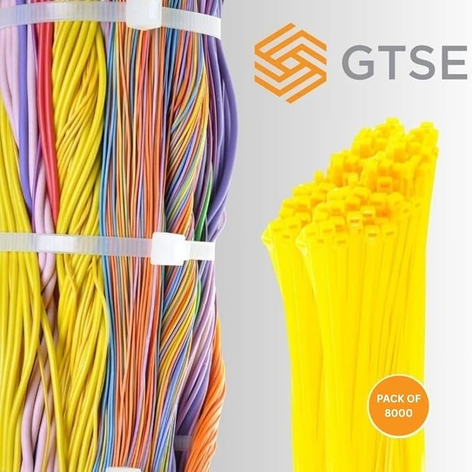 GTSE 14 inch Yellow Zip Ties, 8,000 Bulk Contractors Pack, 50lb Strength, UV Resistant Long Nylon Cable Ties, Self-Locking 14" Tie Wraps, Full Carton