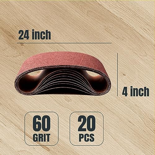 POWERTEC 4 x 24 Inch Sanding Belts, 20PK, 60 Grit, 4x24 Belt Sander Sanding Belts Assortment, Aluminum Oxide Sandpaper for Oscillating Belt Sander, Woodworking, Metalworking (110000-P2)