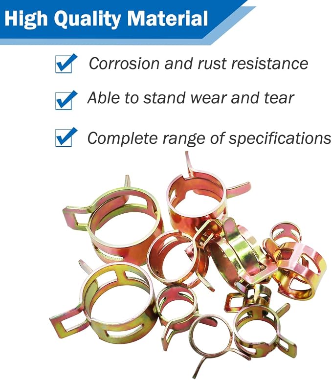 Tnisesm 70 Pcs Spring Band Type Action Pipe Clamp, Air Hose Tube Water Pipe Fuel Pipe Silicone Vacuum Hose Clamp Fasteners Assortment Kit(6mm, 9mm, 10mm, 11mm, 12mm, 14mm, 16mm) TN-23