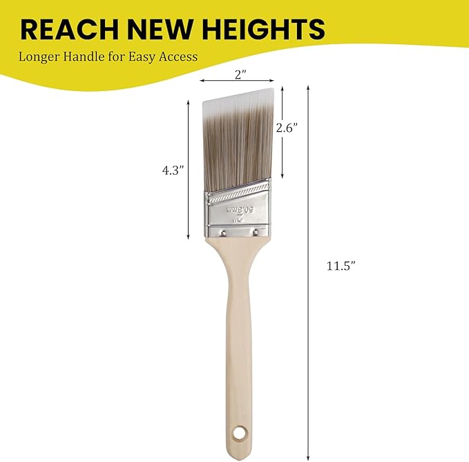 Mister Rui Paint Brush, 2 Inch Angled Paint Brush Professional Sash Brush for Trim, Cabinets, Door, Ergonomic Long Handle, Smooth Finish for Oil & Latex Paint