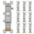 AIDA 15 Amp Single Pole Quiet Indoor Toggle Switch Self-Grounding ON Off, Residential Grade, UL Listed, Quickwire Push-in & Side Wired (White, 10 Pack)