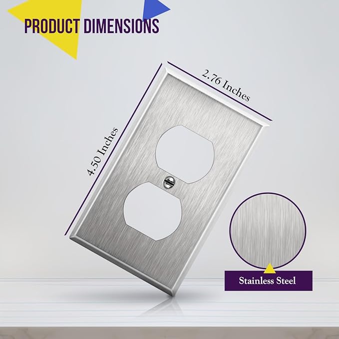 ENERLITES Duplex Receptacle Metal Wall Plate, Stainless Steel Outlet Cover, Corrosion Resistant, Size 1-Gang 4.50" x 2.76", UL Listed, 7721, 430, Silver