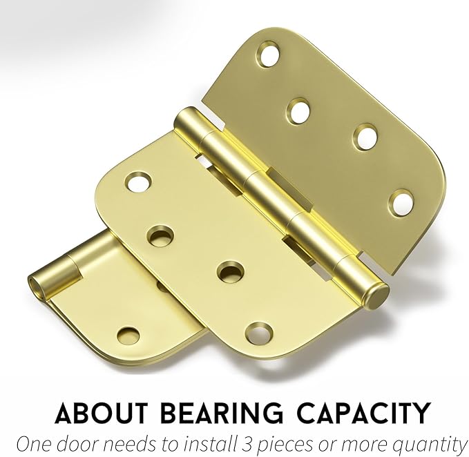 goldenwarm 12 Pack 4 inch Door Hinges Satin Gold Residential Door Hinges Brass Hinges for Interior and Exterior Doors, 5/8" Radius Corners, Iron