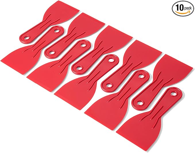 Bates- Plastic Putty Knife Set, 3 Inch, 10 Pack, Red, Flexible Paint Scraper Tool for Spackling, Spackle Tool, Plastic Putty Knife Scraper, Solvent Resistant