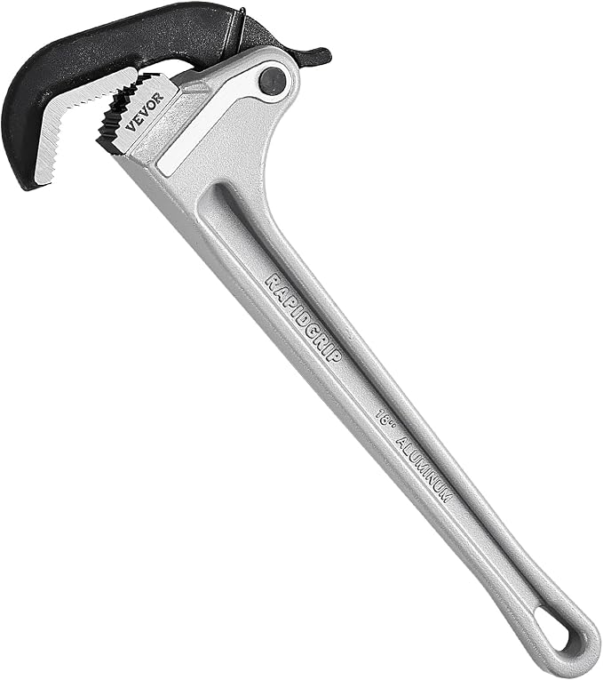 VEVOR Pipe Wrench, 18" Aluminum Straight Pipe Wrench, Automatic Jaw Adjustment, Adjustable Plumbing Wrench, Easy to Carry, Ergonomic Handle, Hangable Design, for Water Pipes, Automotive Repairs