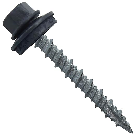 10 x 1-1/2" FAB. Charcoal Metal Roofing Screws - Hex Washer Head- Self-Starting/Tapping - EPDM Washer. 1 x 250 Count Bag - 250 Screws