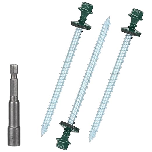 Metal Roofing Screws 10 x 3 inch, Green Hex Head Sheet Metal Roof Screw with EPDM Washer for Corrugated Roofing (250Pcs)