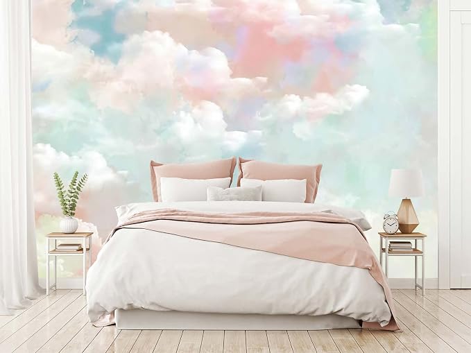Wall Mural - 3D Wallpaper Decoration, Pink Clouds, 155" x 103" (Not Self-Adhesive)