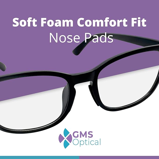 GMS Optical Ultra-Thin Quality Adhesive Halfmoon Felt Nose Pads - Removes Soreness -Extra Large (19mm x 8mm x 1mm) (10 Pair, Black)
