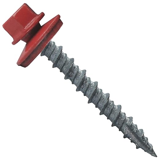 10 x 1-1/2" Crimson RED Metal Roofing Screws - Hex Washer Head- Self-Starting/Tapping - EPDM Washer. 1 x 250 Count Bag - 250 Screws