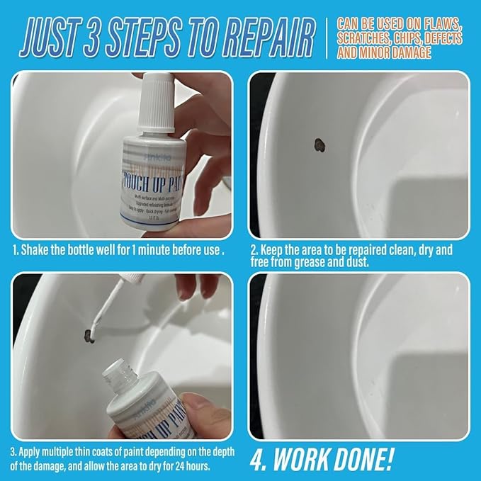 Porcelain Sink Touch Up Paint, High-Gloss Porcelain Repair Kit White & Appliance Paint for Chips, Scratches, Cracks and Spots on Enamel, Acrylic, porcelain, Sinks, Tubs, Bathtub, Appliances, Metal, Tiles in Kitchen and Bathroom. (Floral White)