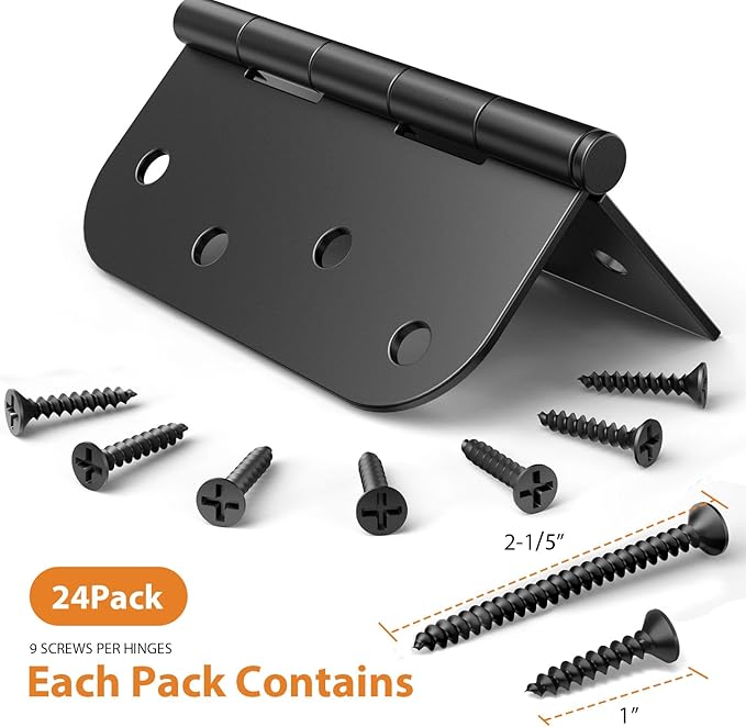 24 Pack Matte Black Door Hinges 4 Inch, Heavy Duty Exterior Hinges with Square & 5/8" Radius Corners, Removable Pin Design for Quiet Residential Front & Back Doors