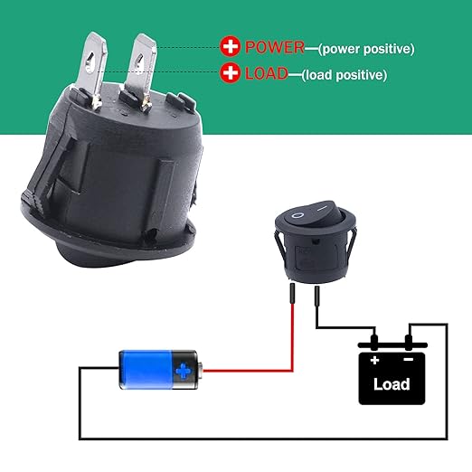 Twidec/10Pcs 12V Round Rocker Switch AC 6A/250V 10A/125V SPST 2 Pin 2 Position On/Off Toggle Switch for Car Boat Automotive RV Black with Pre-soldered Wires KCD1-X-Y