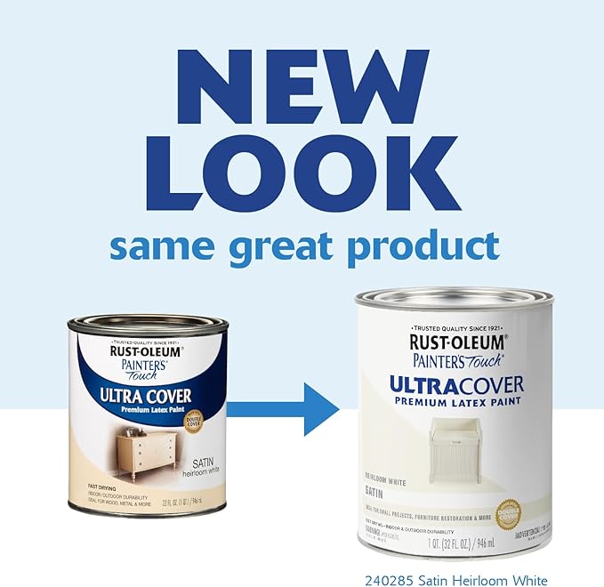 Rust-Oleum 240285 Painter's Touch Latex Paint, Quart, Satin Heirloom White 32 Fl Oz (Pack of 1)