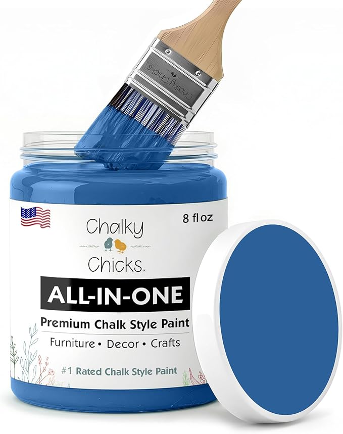Chalky Chicks 8 Fl Oz Matte Denim (Navy Blue) Chalk Paint for Furniture Without Sanding - No Prep Furniture Paint No Sanding All in One for Crafts, Wood, Walls, Cabinet, Metal, Dresser, Farmhouse