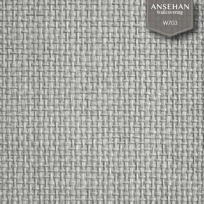Ansehan Grasscloth Textured Wallcovering W703 Terraces Collection 36" W x 8 Yard L, Natural Modern Paper Weave, Non Prepasted Home Décor for Living Sapce Feature Wall, Grey/Ivory/Silver Backing