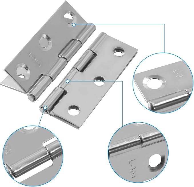 BokWin 16 Pack 2 Inch Small Door Hinges Butt Folding Hinges Stainless Steel Silver with 96 Pieces Screws for DIY Wooden Boxes, Furniture, Woodworking Craft Projects