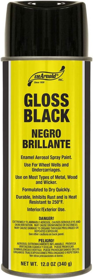 SM Arnold Quality Gloss Black Enamel Aerosol Spray Paint, 12 Oz. Can - Perfect for Metals, Wood, Wicker, Wheel Wells & Undercarriages | Durable, Quick-Dry, Rust & Heat-Resistant up to 250°F