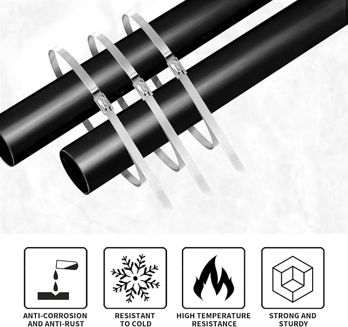 500Pack Stainless Steel Cable Zip Ties 12 inch 304 Metal Cable Ties with 270lbs Tensile Strength Heavy Duty Zip Ties for Farms Pipes Roofs Workshop Outdoor Fence Use