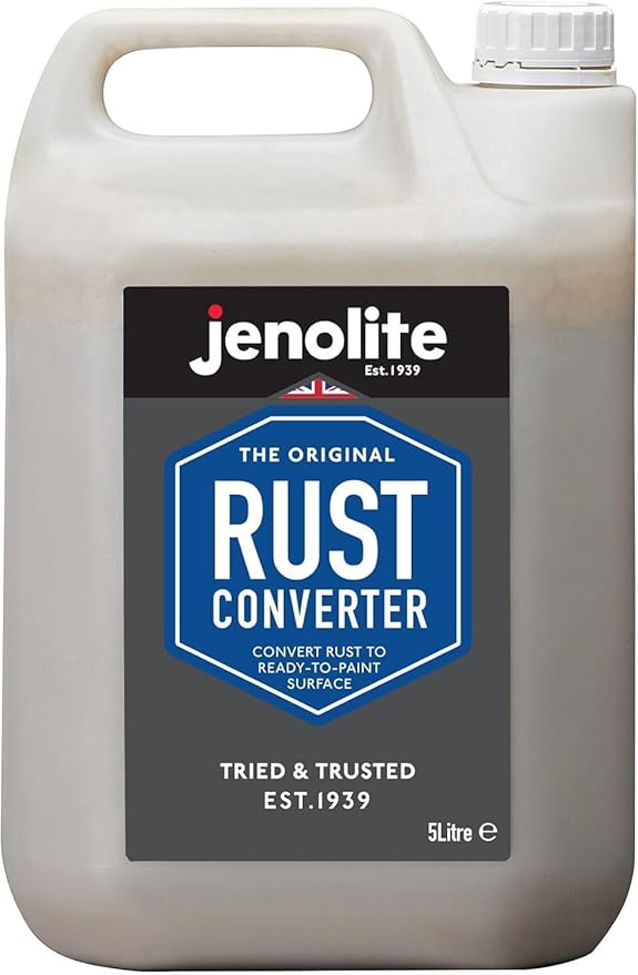 JENOLITE Rust Converter for Metal 5 L (1.32 Gallons). All In One Fast‑Acting Water‑Based Rust Reformer, Inhibitor & Primer. Converts Rust to a Paint Ready Surface. Made in Britain.