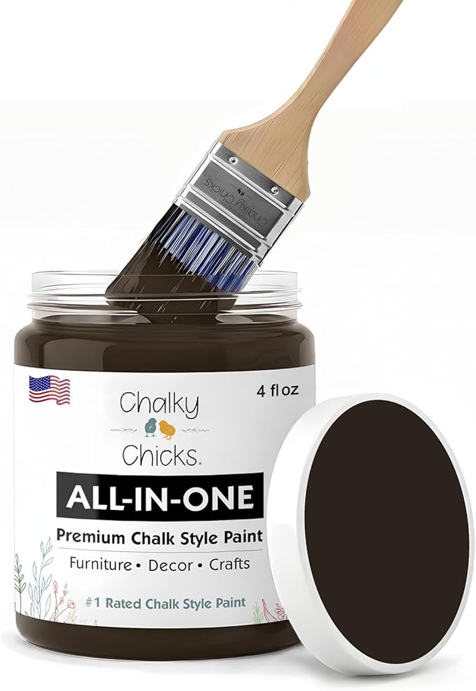 Chalky Chicks 4 Fl Oz Matte Lava Cake (Dark Brown) Chalk Paint for Furniture Without Sanding - No Prep Furniture Paint No Sanding All in One for Crafts, Wood, Cabinet, Metal, Dresser, Farmhouse