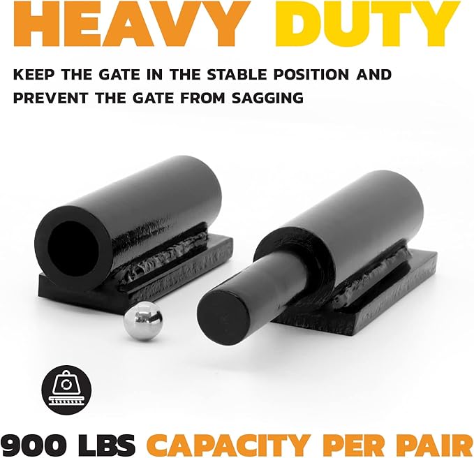 4PACK Gate Hinge, Heavy Duty (7"), Weld-On Install, Wood/Metal Fence - Black