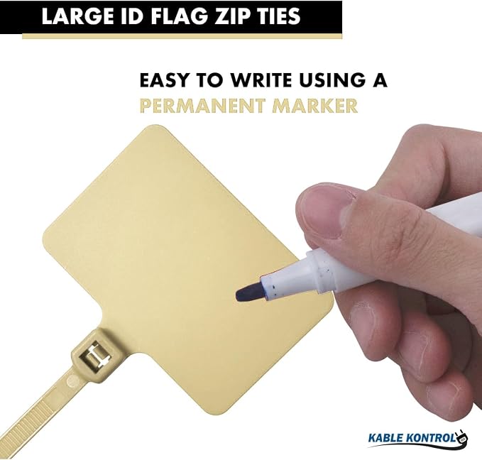 Kable Kontrol Cable Marker Identification Zip Ties 9 Inch 100 Pcs – Ivory | Large ID Flag Label Straps, Self-Locking Write on Tags for Ethernet, Power, and Cord Labeling