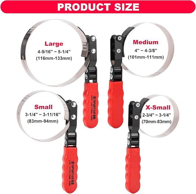 Spurtar 7pcs Swivel Oil Filter Wrench Set, 9" & 12" Oil Filter Removal Tool | 2-3/4" to 5-1/4" (70-133mm) 3-Jaw Oil Filter Wrench for 4S Shop Auto Repair Mechanic DIY