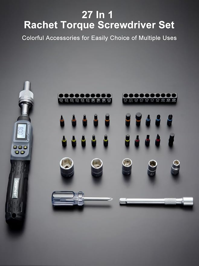GROWNEER Upgraded Digital Torque Screwdriver, 3.5-70.8 In-lbs/0.4-8 Nm, 1/4'' Drive Inch Pound Rachet Torque Screwdriver Electrician with Buzzer & LED Indicator, Torque Wrench Screwdriver Set