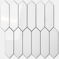 Vamos Tile 1 Sheet Glossy White Backsplash Tile Peel and Stick, 12.8 x 12.8 Inch Long Hexagon PVC Self Adhesive Mosaic Wall Tiles with Dark Gray Grout Stick on Backsplash for Kitchen and Bathroom