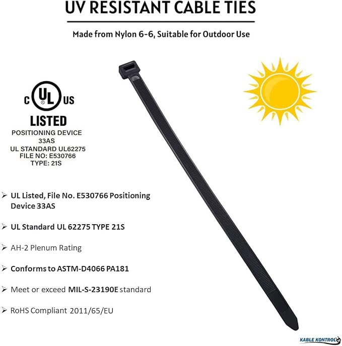 Kable Kontrol Cable Zip Ties, 18 Inch, 2800 Pcs, HD 120lbs Test, Black | Nylon Plastic, UV-Resistant, Self Locking, UL Listed, Indoor & Outdoor Use
