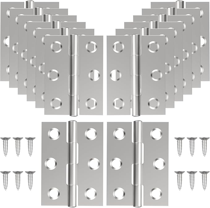 16 Pcs Small Stainless Steel Door Hinges, 2 inch Window Folding Hings, Home Furniture Hardware with 96 Screws (Silver)
