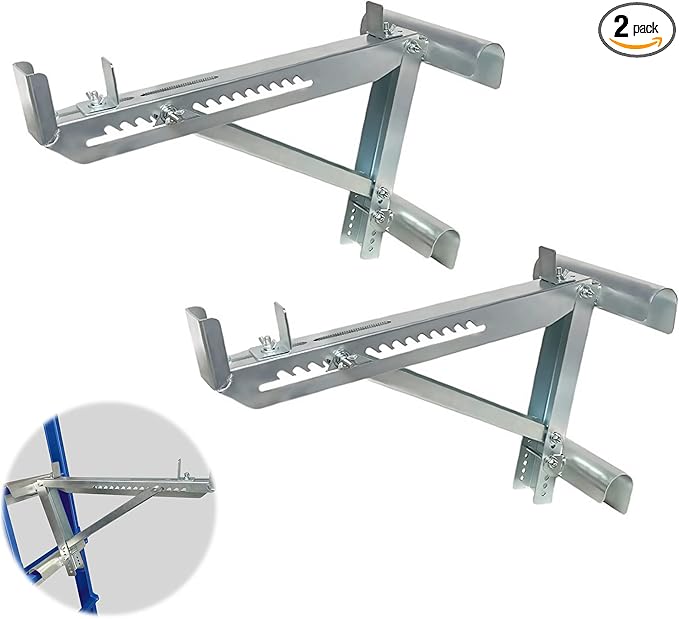2Pack Heavy Duty Steel Ladder Jacks, Adjustable Two-Rung Short Body Scaffold Bracket for Painting Siding, Roofing & Window Repair, Fits Platforms Under 18 Inches Wide