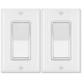 BESTTEN 2 Pack 4-Way Decorator Wall Light Switch with Wallplate, 15A 120/277V, On/Off Paddle Rocker Interrupter, Self-Grounding, UL Listed, White