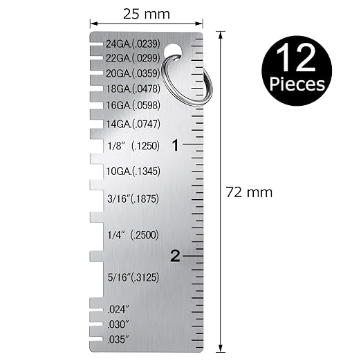 Weewooday 12 Pcs Wire/Metal Sheet Thickness Gauge Metal Tool Stainless Steel Welding One Sided Material Thickness Gauge Plated Size Inspection Tool
