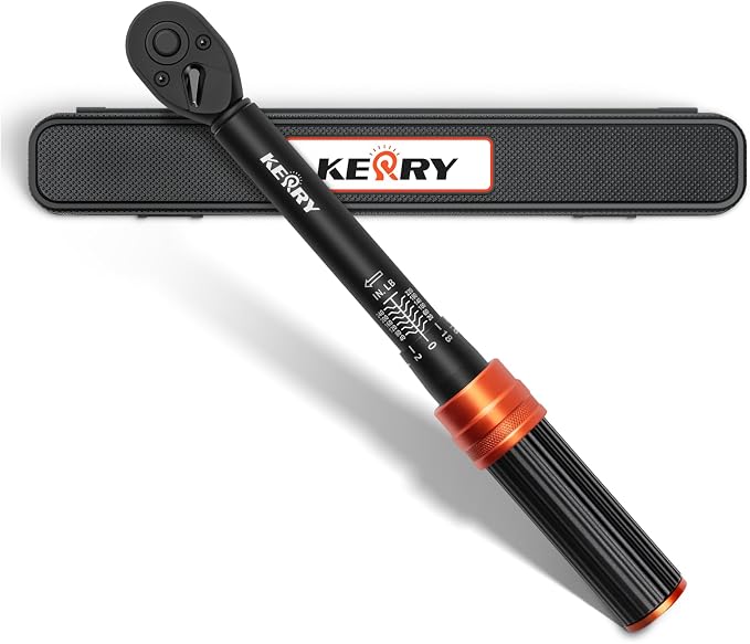 Kerry 1/4 Inch Drive Click Torque Wrench, 20-240 in-lb/2.3-27.1 Nm | ±3% Accuracy, Dual Scale, 72-Tooth Reversible Ratchet, Quick Release and Locking Adjustment with Case for Bicycle Maintenance