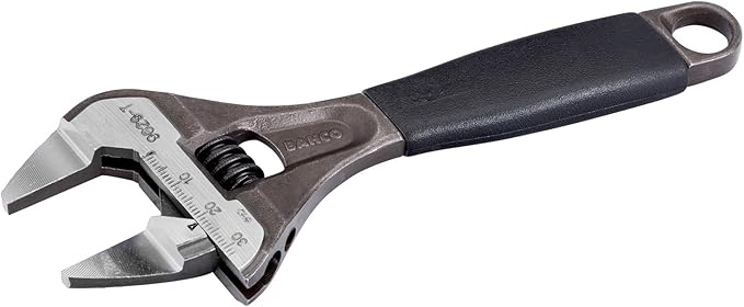 Bahco BAH9029RTUS Ergo Big-Mouth Adjustable Wrench Thin Jaw Wide Mouth with Rubber Handle - 6 Inch - Black Phosphate Finish