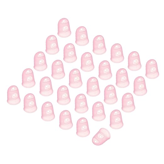PATIKIL Finger Tip Covers Cots, Pink Silicone Finger Protectors Gloves Breathable Reusable Fingertip Caps with Air Holes for Dry Skin Finger Cracking, XL, 30 Pcs
