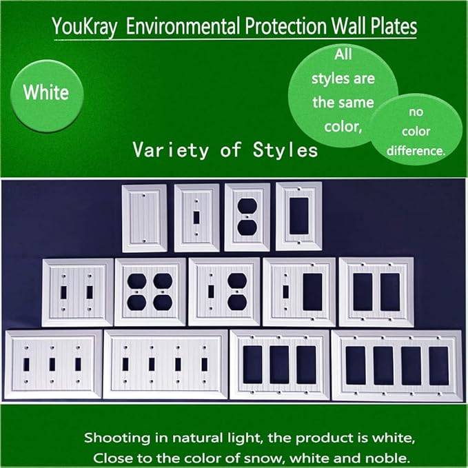 Pure White Classic Beadboard Wall Plates,Light Switch Covers,Electrical Outlet Covers, Switch Plates of Various Combination, Nature Bamboo Fiber Wall plate(4 Gang Toggle 1 Pack)