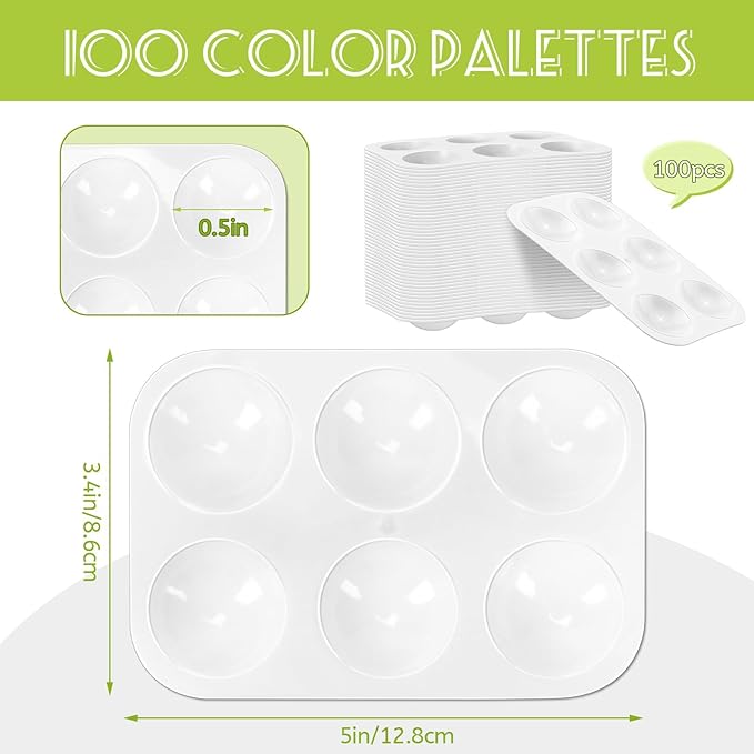 100 PCS White Plastic Watercolor Palette, 6 Well Rectangular Paint Palettes, Paint Tray Palettes, Paint Trays for Kids, for Painting, DIY Craft, Art Painting Class