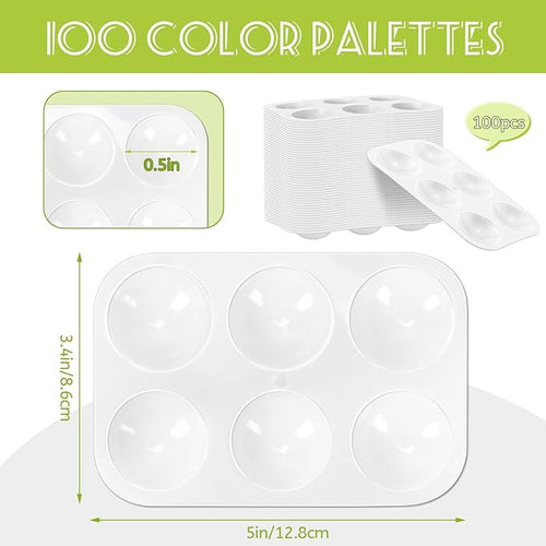 100 PCS White Plastic Watercolor Palette, 6 Well Rectangular Paint Palettes, Paint Tray Palettes, Paint Trays for Kids, for Painting, DIY Craft, Art Painting Class