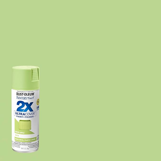 Rust-Oleum 334070 Painter's Touch 2X Ultra Cover Spray Paint, 12 oz, Satin Green Apple (Pack of 4)