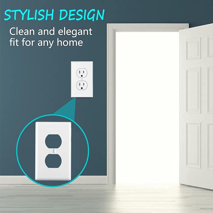 Outlet Covers Wall Plates -Duplex Outlet Covers, 1-Gang Standard Size Wall Plate for Outlets, Duplex Receptacle Wall Plate,Unbreakable Polycarbonate Thermoplastic,UL Listed (2-Pack,White)